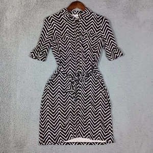Charter Club Dress Women Small Petite Black Chevron Faux Roll Tab Sleeve Jersey - Picture 1 of 13
