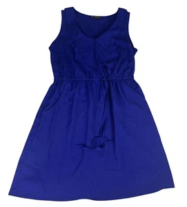 Be Bop Sleeveless A-Line Dress Women's L Blue Scoop Neck Sheer Lined Drawstring - Picture 1 of 6