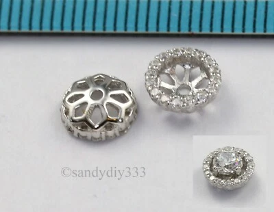 2x Rodio PLATA ESTERLINA CIRCONITA CRISTAL REDONDO PENDIENTE TAPA ESPACIADOR f/4mm CUENTAS #3112 Foto 1 de 4