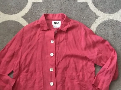 Flax Lagenlook 100% LINEN Jacket •Women S• Woven Button Front Pockets PINK Shirt - Image 1 of 4