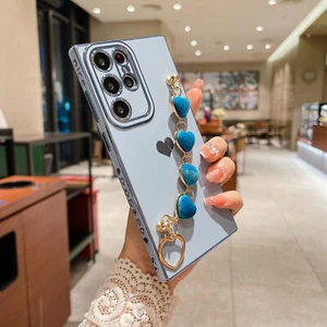 For Samsung Galaxy S25 Ultra S24 FE S23 Slim Plating Heart Shockproof Case+Strap - Picture 1 of 18