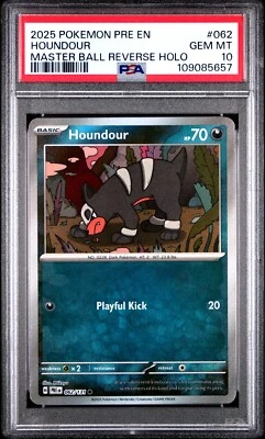 2025 Pokemon Prismatic Evolutions #062 Houndour Master Ball Reverse Holo PSA 10 - Image 1 of 2