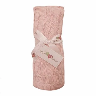 Birchwood Trading Applesauce 100% Bamboo Pink Cable Knit Baby Blanket 30x40 - Image 1 of 2