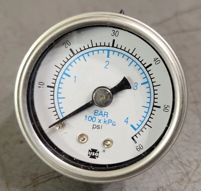 U.S. Gauge -  0-60psi - All Metal Construction - Back Center Mount 1/8 NPT - Image 1 of 3