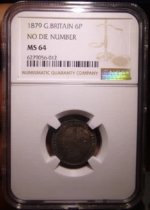 1879 Great Britain 6 Pence 6P No Die Number NGC MS64 - Picture 1 of 4
