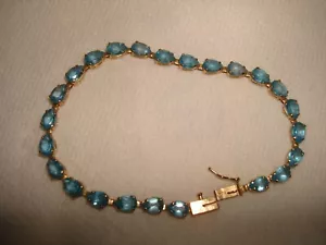 Vintage schönes 14k Gelbgold Birne Blautopas Tennis Armband 7" Länge - Bild 1 von 8
