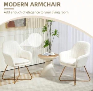 HOMCOM Dining Chair Set of 2, Sherpa Fleece Armchair with Steel Legs, Cream - Picture 1 of 9