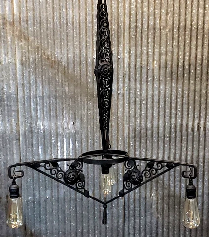 Black Filigree Wrought Iron Four Light Chandelier with Center On & Off Switch Cover