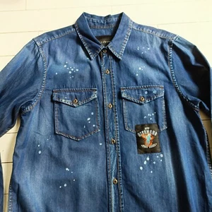 JOHN RICHMOND Denim SHIRT Größe Large - ERSTAUNLICHE DETAILS - GRUNGY PUNKY COOL #2 - Bild 1 von 20