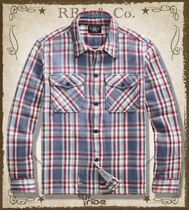 RRL Ralph Lauren Men's Plaid Thick Twill Overshirt Distressed Accent Shirt - Picture 1 of 4