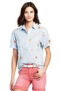Camisa de campamento para mujer Lands'End de algodón velo bordado a rayas azul ceniza M #500092J - Imagen 1 de 4