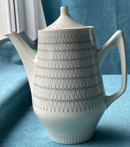 NORWAY -PORSGRUND 60 COFFEE POT white/Grey geometric VINTAGE Skandi Design - Picture 1 of 12