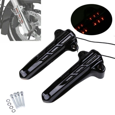 1 par de cubiertas de patas de horquilla inferiores negras con luz LED aptas para Harley Davidson FLHT 2014 Foto 1 de 4