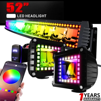 52" LED Light Bar Combo RGB Color Changing Chasing Strobe Remote Control For SUV Foto 1 de 4