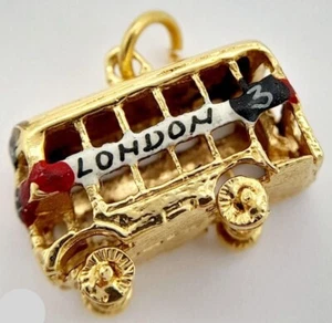 9ct Gold London Double Decker Bus Charm Pendant 2.9g Hallmarked Enamelled - Picture 1 of 18