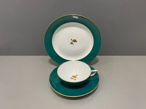 Meissen Tee Gedeck 3-tlg. Grüner Russischgrüner Fond Goldene Blume Gold 1.Wahl - Bild 1 von 24