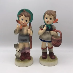 Figuras vintage estilo Hummel para niños y niñas figura canasta de flores conejo bisque - Imagen 1 de 7