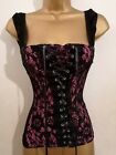 Jane Norman Black Pink Floral Lace Over Bust Corset Girdle Waspie Top Uk 6 8 10