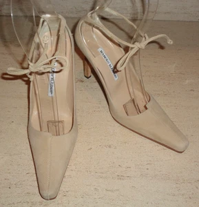 IMPRESIONANTES, NUEVOS $1,065 MANOLO BLAHNIK BEIGE GAMUZA CORDONES 'ROGUSTTA' TACONES - Imagen 1 de 11