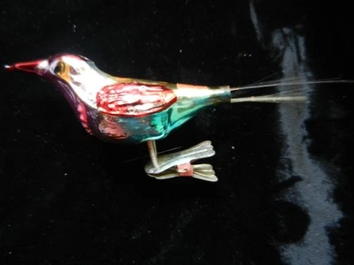 bunter Vogel dünn.Schwanz Weihnachten ,alter Christbaumschmuck  Glas ,50er,Jahre - Bild 1 von 2