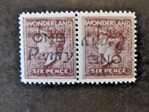 GERALD M KING, ALICE in WONDERLAND QV FANTASY STAMP, SURCHARGE / INVERTED, MNH - Picture 1 of 2