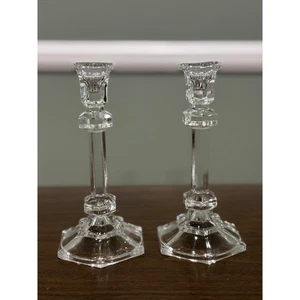 Portacandele in vetro vintage forma esagonale alto set di 2 classici minimalisti - Foto 1 di 6