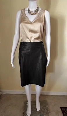 Stunning Black Tahari Lether Skirt, Size 12 - Image 1 of 4