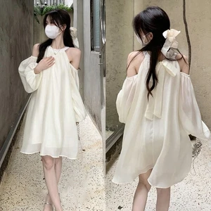 Elegant Off Shoulder Halter Neck Dress for Women in Spring and Autumn Seasons - Picture 1 of 35