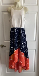 Vestido ANTHROPOLOGIE Hutch Melocotón Alto-Bajo Floral Azul Marino Naranja Blanco Halter M - Imagen 1 de 16