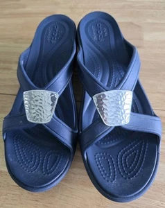 Crocs Sanrah Slip on Size 10 Blue Sandals Wedge Shoes - Picture 1 of 7