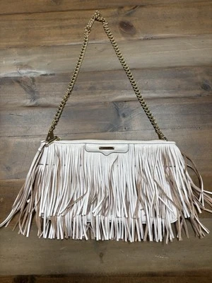 REBECCA MINKOFF 流苏腮红粉色皮革链条单肩包 — 第 1/4 张图片