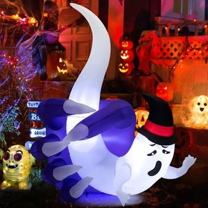 Topbuy 6FT Tall Halloween Inflatable Decoration, White Wizard Hat Ghost Grabbed - Picture 1 of 10