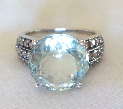 Anillo de diamantes prasiolita de oro blanco de 14 k Levian pesado - 7,0 gms, talla 6,75, 4,92 ctw Foto 1 de 4