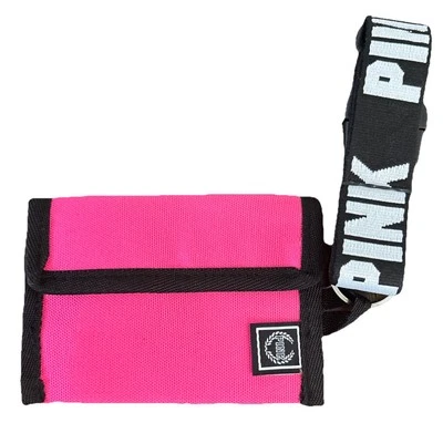 Victoria Secret Pink Keychain Mesh Pocket Lanyard Wallet Hot Pink & Blk Print - Image 1 of 2
