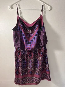 Express Women Patterned Blouson Boho Flowy Sun Dress Casual Straps Purple Size M - Picture 1 of 19