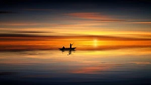 Canvas Art Serene Sunset Orange And Blue Reflections Wall Picture Poster Print - Picture 1 of 22
