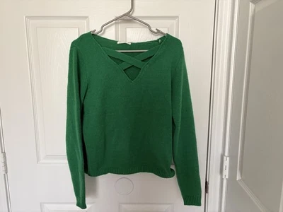 Suéter de punto verde | Top entrecruzado con cuello en V | Estética de otoño preppy a cuadros Y2K Foto 1 de 4