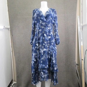 Eliza J Kleid Damen 12 blau Schmetterling Blumen Langarm Wickeloptik hoher niedriger Saum - Bild 1 von 19