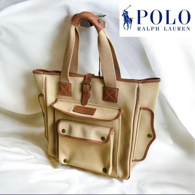 Ralph Lauren Polo Tote Bag Beige Leather 80s 90s Used - Image 1 of 4