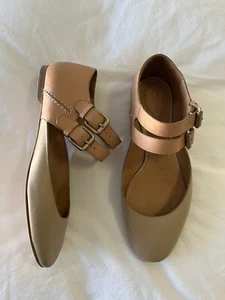 Chloe | Women’s SZ 35.5 (US 5.5) Double Buckle Strap Beige Leather Flats Neutral - Picture 1 of 10