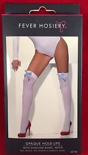 Fever Hosiery opaque white hold-ups thigh highs with gingham bows onesize NIB
