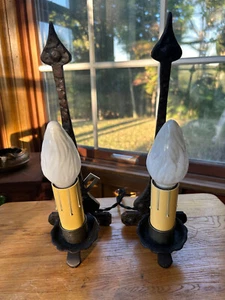 Pair Arts & Crafts Era Gothic Style Restored Cast Iron Sconces, Free S/H - Picture 1 of 8