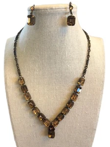 VINTAGE BELLADONNA DESIGNER NECKLACE EARRINGS COPPER COLOUR SWAROVSKI CRYSTAL - Picture 1 of 9