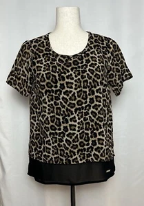 Michael Kors Women’s Petite Short Sleeve Layered Cheetah Print Blouse Size PS - Picture 1 of 6