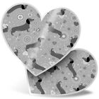2 x Heart Stickers 15 cm - BW - Teal Flowers Dachshund Pattern #42786