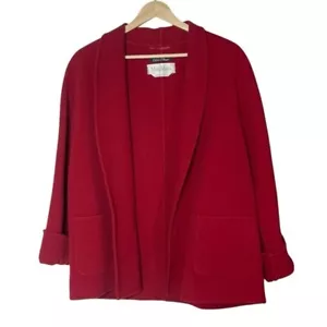 Max Mara 100% Wool Open Front Baggy Blazer Coat Red Size 8 Pockets Minimalist - Picture 1 of 10