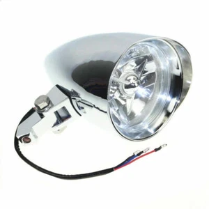 4.5 "Moto fari Cromo Tri-Bar Proiettile visiera Lampada faro Scooter per Harley - Picture 1 of 7
