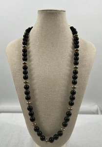 VTG 80’s Stunning Black Gold Plastic Beaded 14” Long Necklace Classy - Picture 1 of 7