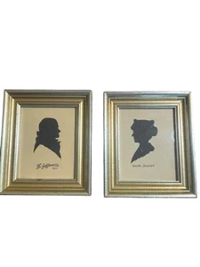 Vintage Thomas Jefferson Martha Randolph Silhouette Prints Silver Gilt Frames - Picture 1 of 4