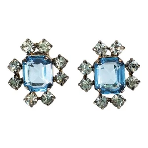 Blue Simulated Aquamarine Pierced Earrings Vintage - Picture 1 of 4